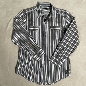 7 Diamonds Shirt Mens Large Blue Striped Flip Cuff Long Sleeve Cotton Button Up